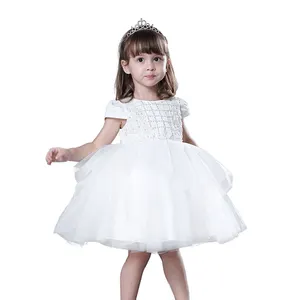 Ágil nueva moda DIY cuentas bebé chica desfile boda vestido de fiesta de cumpleaños de los niños 1-4y niños vestido