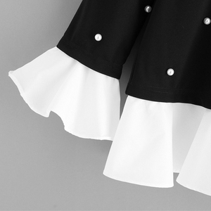 Chemise à col contrasté avec bordure à volants, design de col <span class=keywords><strong>noir</strong></span> <span class=keywords><strong>et</strong></span> <span class=keywords><strong>blanc</strong></span> contrasté, chemise à manches évasées pour femmes - Product Image 6