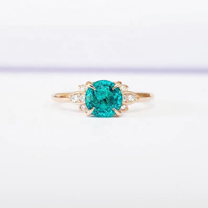 925 Sterling Silver Rose gold Plated Topaz Jewelry Pave Diamond CZ Prong Setting Round Cut Blue Topaz Ring