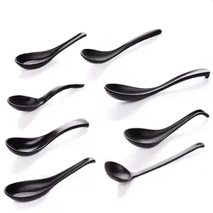 Wholesale Black Kitchen <strong>Spoon</strong> Restaurant Melamine Dinner Noodle <strong>Ramen</strong> Plastic <strong>Spoon</strong> - Product Image 1