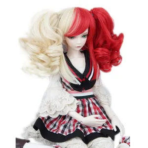 Belleza, blanco y rojo profundo rizado 1 \/3 BJD muñeca pelucas con dos clip de cola de caballo