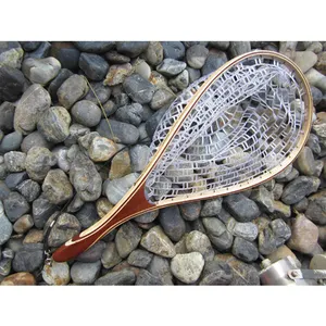 Fly Fishing Landing Net Cổ Điển Đuôi Cá Tay Lưới Với Túi Lưới Cao Su Trong Suốt HWRN06(B13)