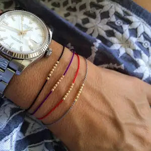 Zooying Slender Exquisite Black Red String Pure Gold Beads Seven Wish Friendship Bracelet Silk Bracelet