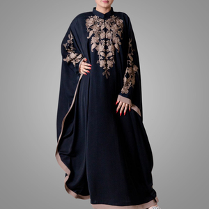 자수 블랙 아랍 드레스 우아한 느슨한 Kaftan Abaya 새로운 모델 배트 윙 슬리브 이슬람 의류 파키스탄 옷 온라인 - Product Image 2