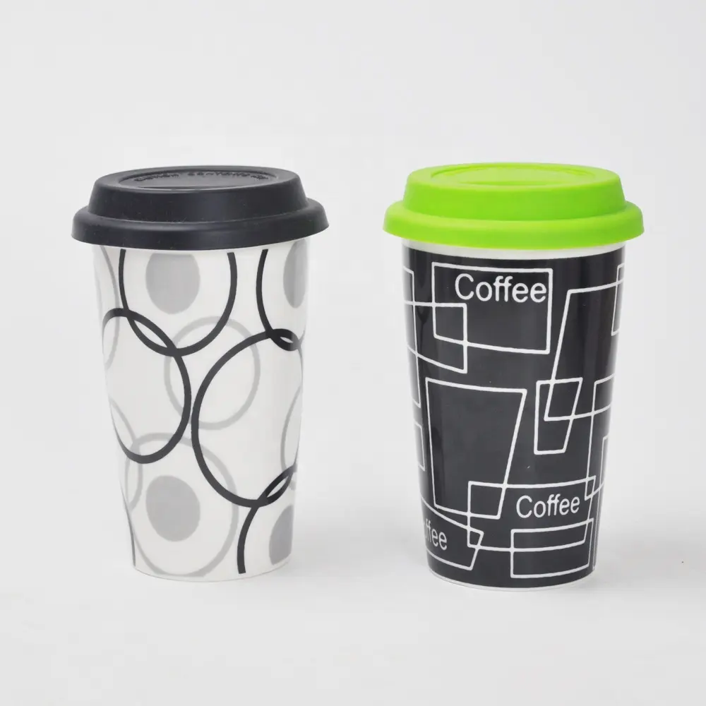 11OZ Porcelain Double Wall Travel To Go with Silicone Lid, gift coffee mug with lid