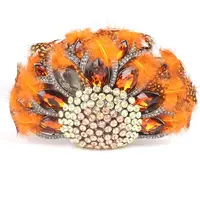 रचनात्मक पशु मोर आकार डिजाइन के साथ नारंगी लक्जरी फैशन महिलाओं शाम बैग शादी क्लच क्रिस्टल पंख सजावट