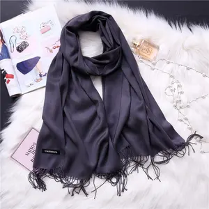 women winter neck warm cashmere scarf oblong plain color brushed design wool shawls pashmina scarf