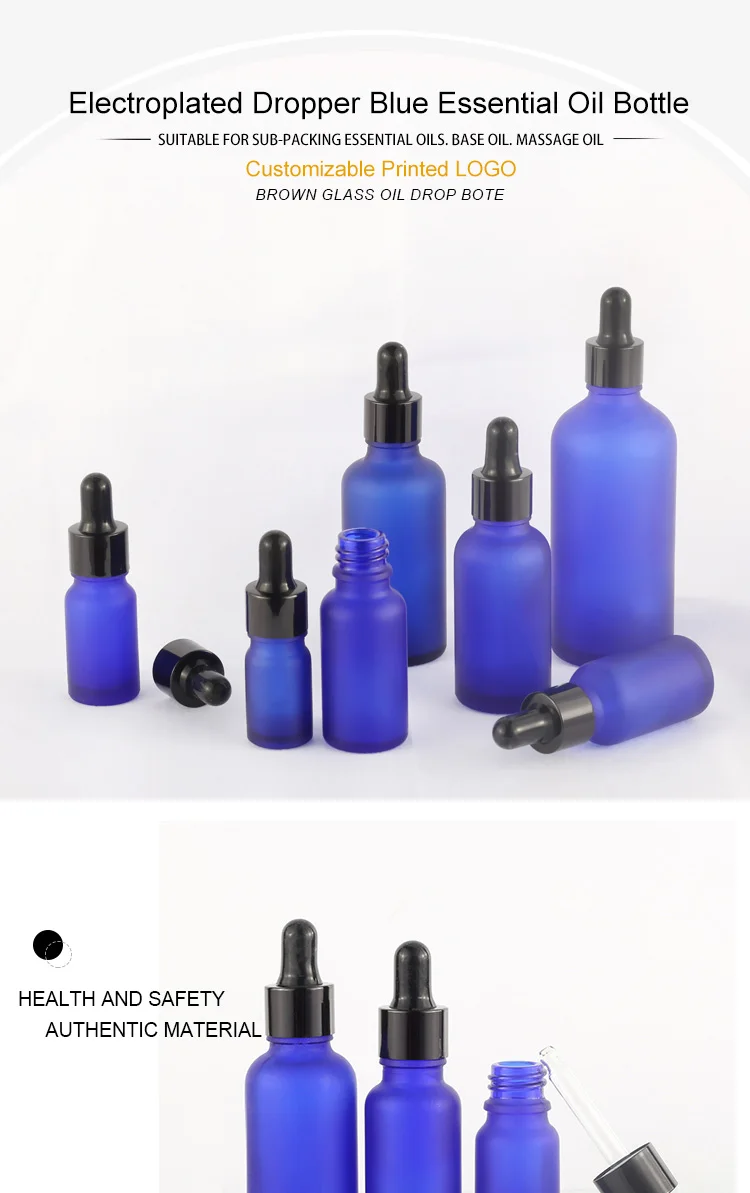 Wholesale custom price 10ml10ml 20ml 30ml 50ml100ml frosted blue glass fine tubing bottle with white dropper