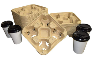 Phân Hủy Sinh Học Dùng Một Lần Bột Giấy Sợi 4 Cup Uống Carry Chủ Cho Takeaway Bột Giấy Khuôn - Product Image 2