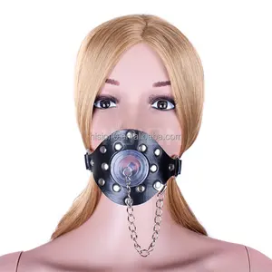 中国工場レザーリベットリムーバブル口ギャグとカバーシリコーンペニスボールギャグストレート口拘束大人のおもちゃ - Product Image 1