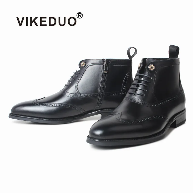 Vikeduo Hand Made Western Boots Market Global Update Black Shoes Dress Boots For Men Genuine Leather