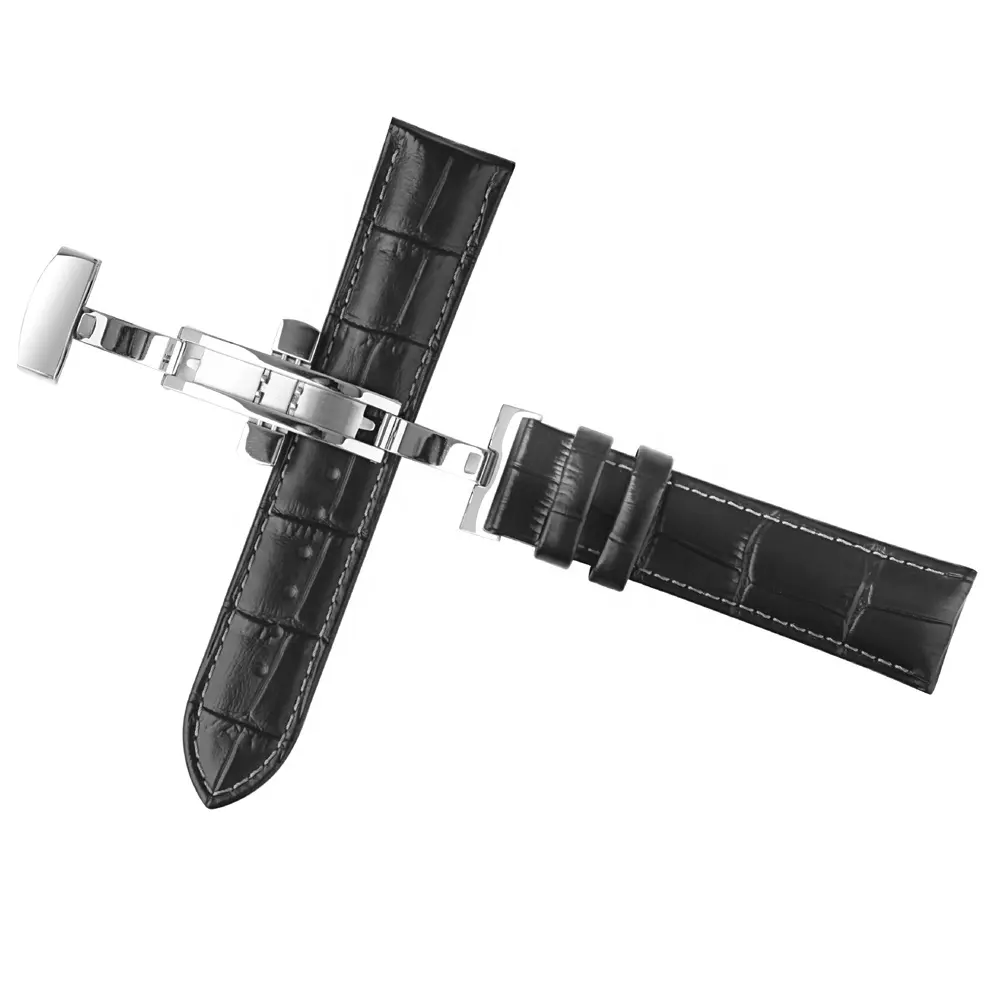 Top Brand alligator grain Genuine leather Watch strap with Double Butterfly Buckle