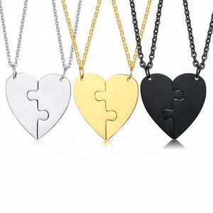 Silver/Gold/Black plated personalized engrave puzzle jigsaw heart style best friend couple stainless steel split heart pendant