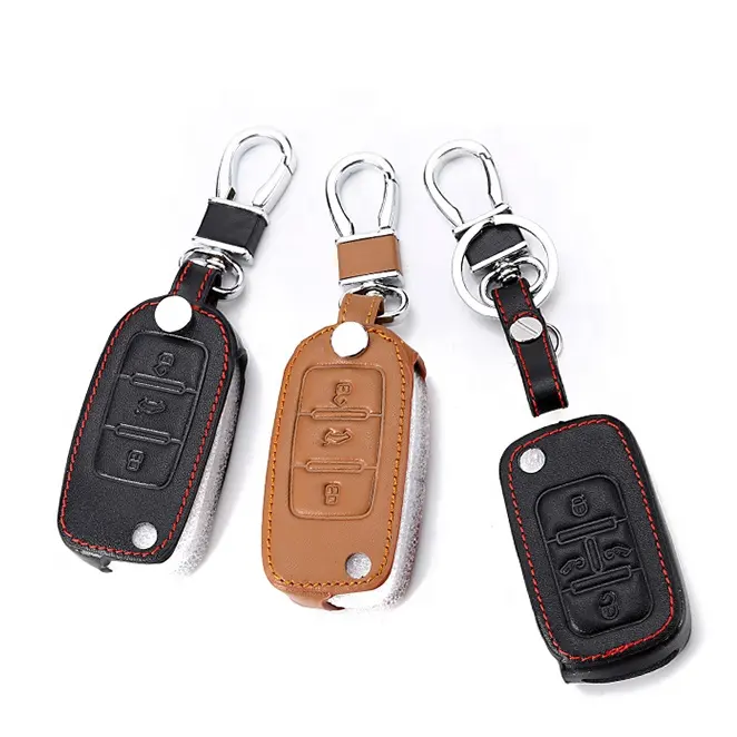 Genuine leather flip car key case cover for VW Volkswagen Caravelle MPV folding key holder car styling