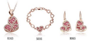Más nuevo color de rosa chapado en oro del corazón conjunto collar pendiente pulsera - Product Image 2