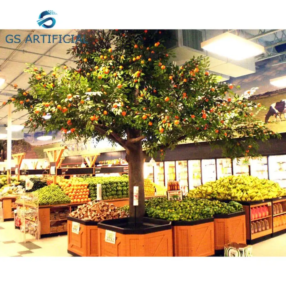 Pohon Kumquat Buatan Grosir untuk Dekorasi Mall Pohon Oranye Plastik Palsu
