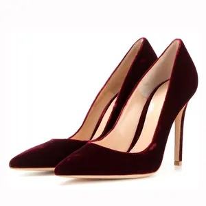 Sepatu pump wanita gaun hak tinggi kulit ujung lancip Logo kustom mode warna anggur elegan desain 2021