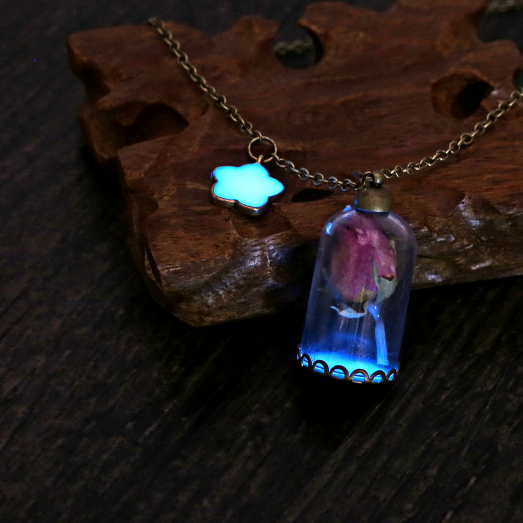 Último diseño cubierta de cristal Luna seco real Rose flor joyería collar suéter de las mujeres de accesorios de aleación
