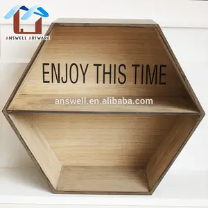 Hexagon Shelves Eco-friendly Widely Using Morden Wood Floating Home Wall Decoration Hexagon Shelf