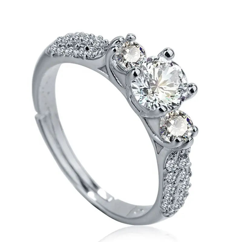 女性用CZダイヤモンド925シルバーメッキ結婚指輪3シャイニージルコンNJ117