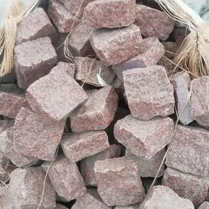 GR6 split flamed hammered cheap natural red stone granite paving setts bricks block