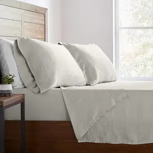 Pure Linen Bed Sheet Bedding Set With Hemstitch Bedroom Woven Plain Duvet Cover Individual Linen Fabric Bag With Labels