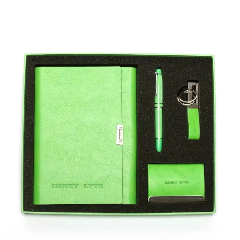 Luxe kaarthouder visitekaartje en pen sleutelhanger en notebook business office corporate gift set promotionele