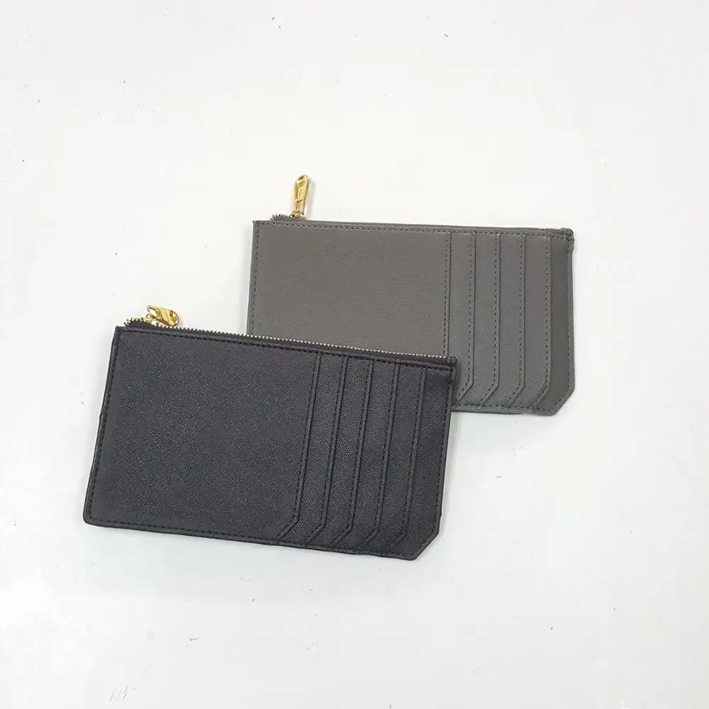Promotional Saffiano pu Leather Womens multi Purpose credit card gold zipper wallet
