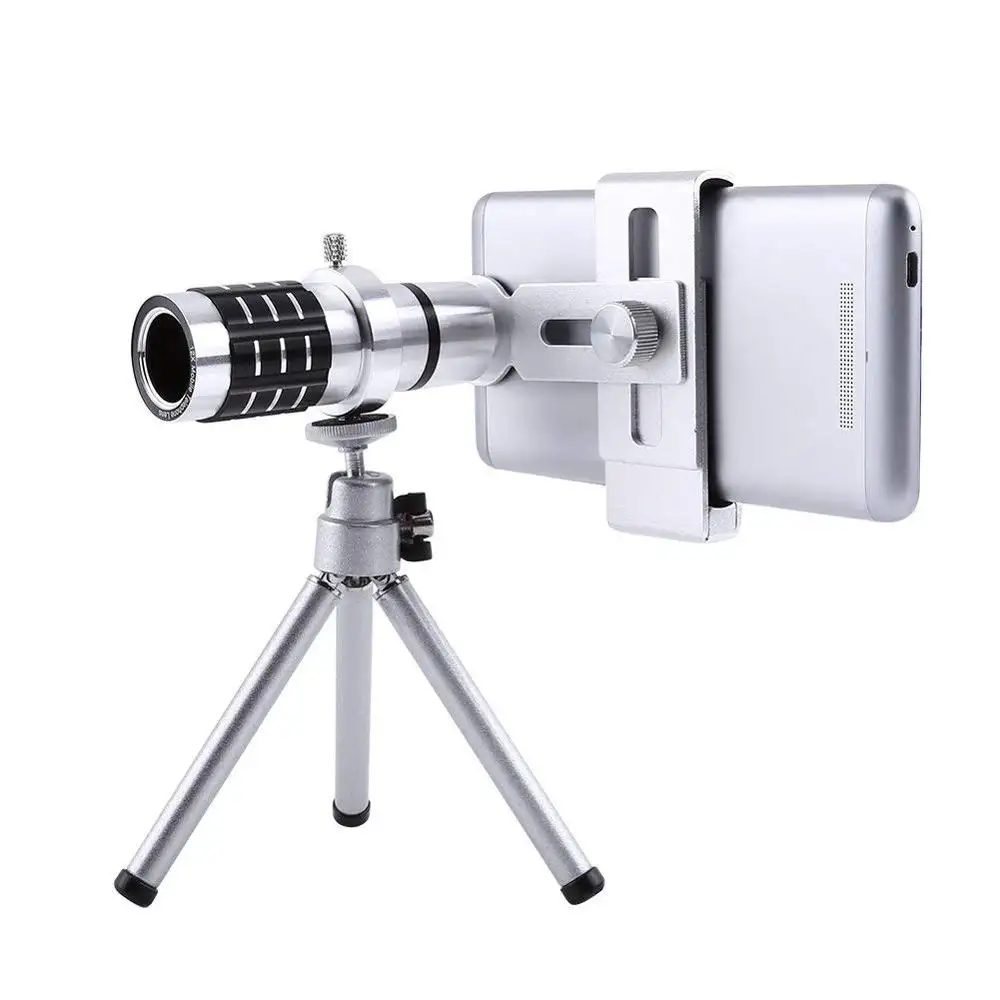 Portable 12X Zoom Telephoto Telescope Lens Aluminum Camera Lens Kit With Phone Holder+Tripod Universal