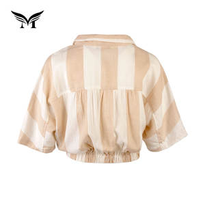 Realizzata in Cina <span class=keywords><strong>con</strong></span> motivo a righe Sexy in cotone corto in lino estivo Choli taglio camicette e top da <span class=keywords><strong>donna</strong></span> - Product Image 2