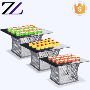 Dubai Nhập Khẩu Nhà Hàng Thiết Bị Phục Vụ Buffetware Kính Phục Vụ Platters Màu Vàng Buffet Risers Đứng Buffet Độ Cao - Product Image 6