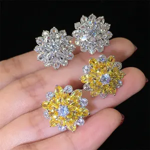 Cute Big AAAAA Bling Cubic Zirconia Stud Earrings Fashionable Flower Earrings for Women Jewelry Gift Brincos