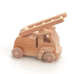 Cute for kids high quality mini natural handcraft wood fire truck craft