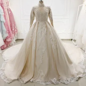 Vestidos de novia árabes de manga larga, novedad en vestidos de novia de cuello alto, vestidos de novia musulmanes, vestido de boda