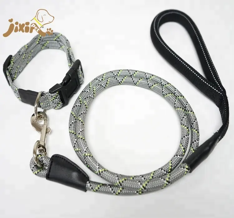 Wholesale Gray Nylon Climbing Rope Dog Leash and Collar Reflective For Large Medium Dogs