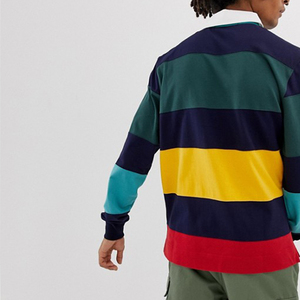 Venta caliente personalizar logotipo 100% algodón para <span class=keywords><strong>hombre</strong></span> a <span class=keywords><strong>rayas</strong></span> de manga larga camisas de polo de rugby camisas - Product Image 3