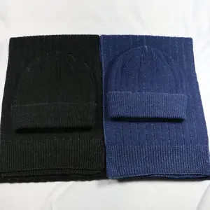 HZM-17050004 नई डिजाइन काले ठोस रंग एक्रिलिक थोक बुना हुआ crochet दुपट्टा, टोपी और दस्ताने सेट