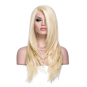Parrucche da <span class=keywords><strong>Donna</strong></span> con Pizzo Trasparente, Lunghe e Lisce Stile Yaki, Colore Biondo, <span class=keywords><strong>Parrucca</strong></span> Sintetica con Frontale in Pizzo per Donne Bianche e Cosplay - Product Image 1