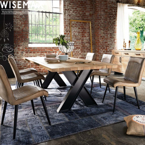 American Style Solid Wood Restaurant Furniture <strong>Pine</strong> Wooden Dining <strong>Table</strong> Top with Metal Leg - Product Image 4