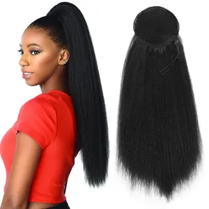 Hot Sell 22inch YAKI Synthetic Ponytail Wig Long Afro Kinky Straight Hair Ponytail Hair Bun With Elastic Band Drawstring