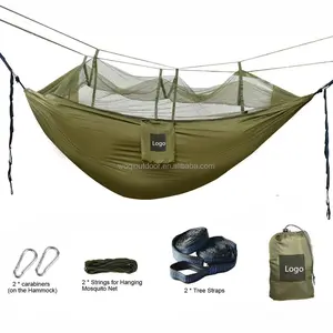 Woqi outdoor nylon portable parachute double camping mosquito net hammock with rope and carabiners