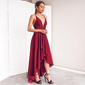 Ultimi Modelli di Abiti da Ballo Rossi con Spalline Sottili, <span class=keywords><strong>Vestito</strong></span> da Cerimonia Sexy con Lunghezza Asimmetrica per Feste - Product Image 4