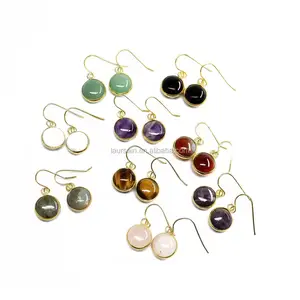 LS-D7610 Wholesale Gemstone bezel chakra earring natural raw crystal earring for lady