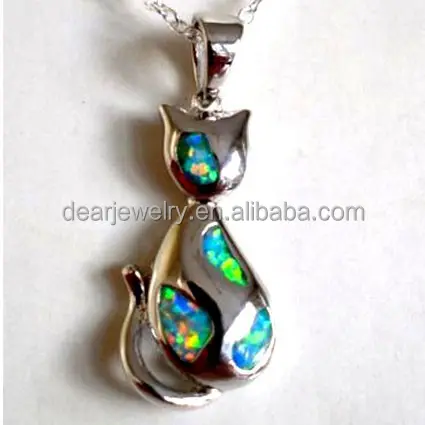 2015 Mexican Opal Jewelry , Nice Opal Pendant Necklace , Animals Cat Opal Pendant Accepted by paypal