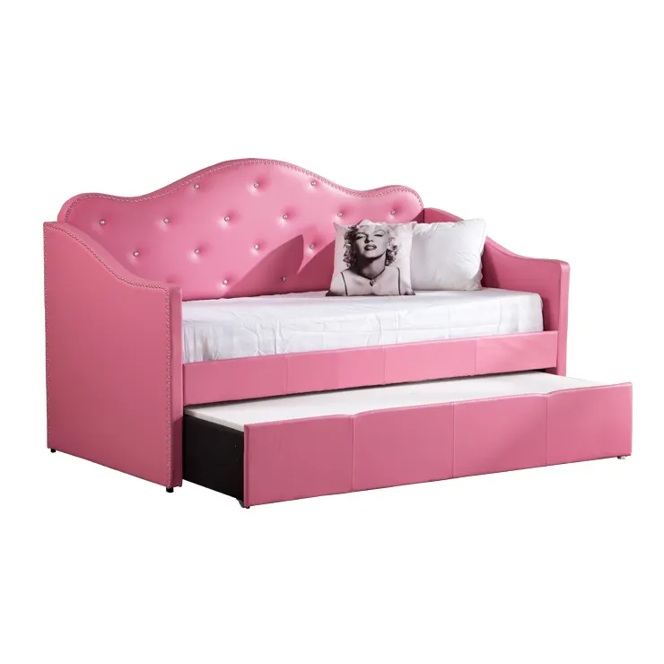 Modern Pink Daybed Leather Bed With Trundle Bed Y