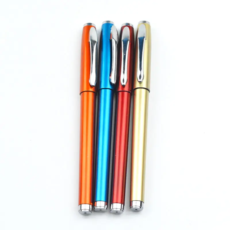 En çok satan özel Logo 1.0mm turuncu alüminyum yenilik tükenmez kalem renkli Matel popüler tarzı hediye kullanımı için