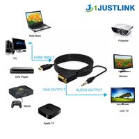 1,8 m 6 pies Full HD 1080P para HDMI a VGA adaptador chapado en oro con Audio PVC chaqueta convertidor Cable para Monitor reproductor ordenador