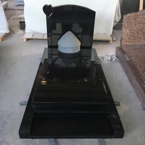 High Quality Polished Shanxi Black Granite Headstone Cemetery Monument with Heart