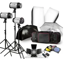 3 x godox studioflitsers verlichting lamp 250w foto licht met draagtas softbox kit softbox