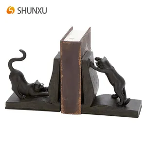 Antike Bronze Polyesterharz Zwei Lesen Katzen Buchstütze Paar für Buch und Katzenliebhaber Indoor Elegantes Dekor Buch Organizer